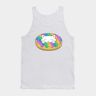 Cute white kitten eating a yummy looking rainbow doughnut with sprinkles on top of it Tank Top